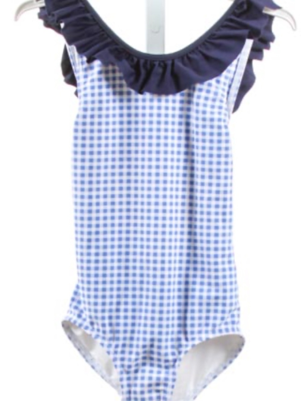 Girls Navy Gingham One-Piece Swimsuit with Ruffle